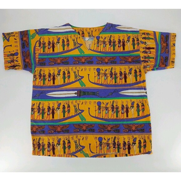 Vintage Other - Vintage Egyptian Pharaonic All Over Print Tunic Top 80s 90s Made USA Unisex